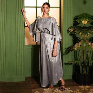 Moonlight Grey Maxi Dress With Cape