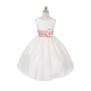Morgan - Bridal Ivory or White - Dusty Rose Sash and Flower