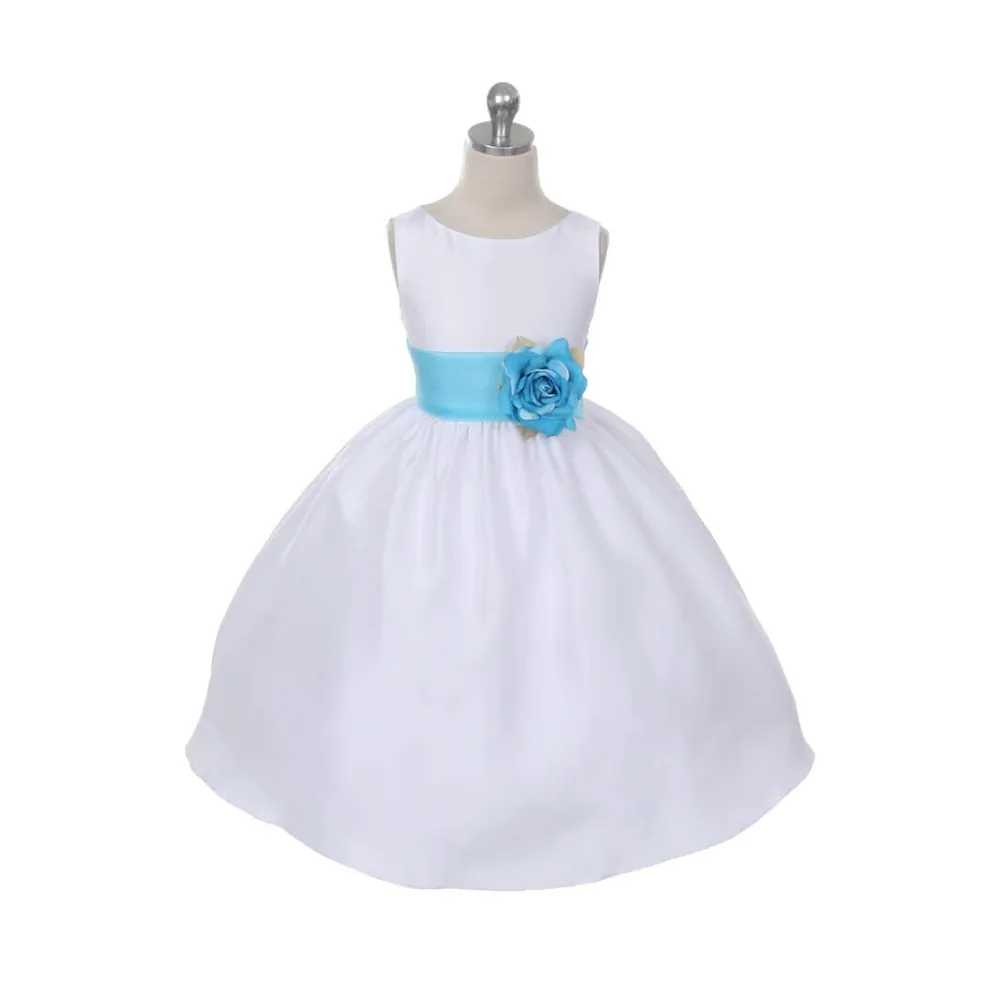 Morgan - Bridal Ivory or White - Navy Blue Sash and Flower