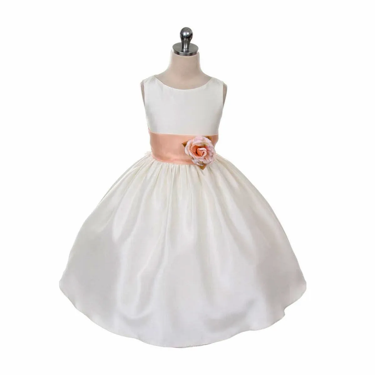 Morgan - Bridal Ivory or White - Orange Sash and Flower
