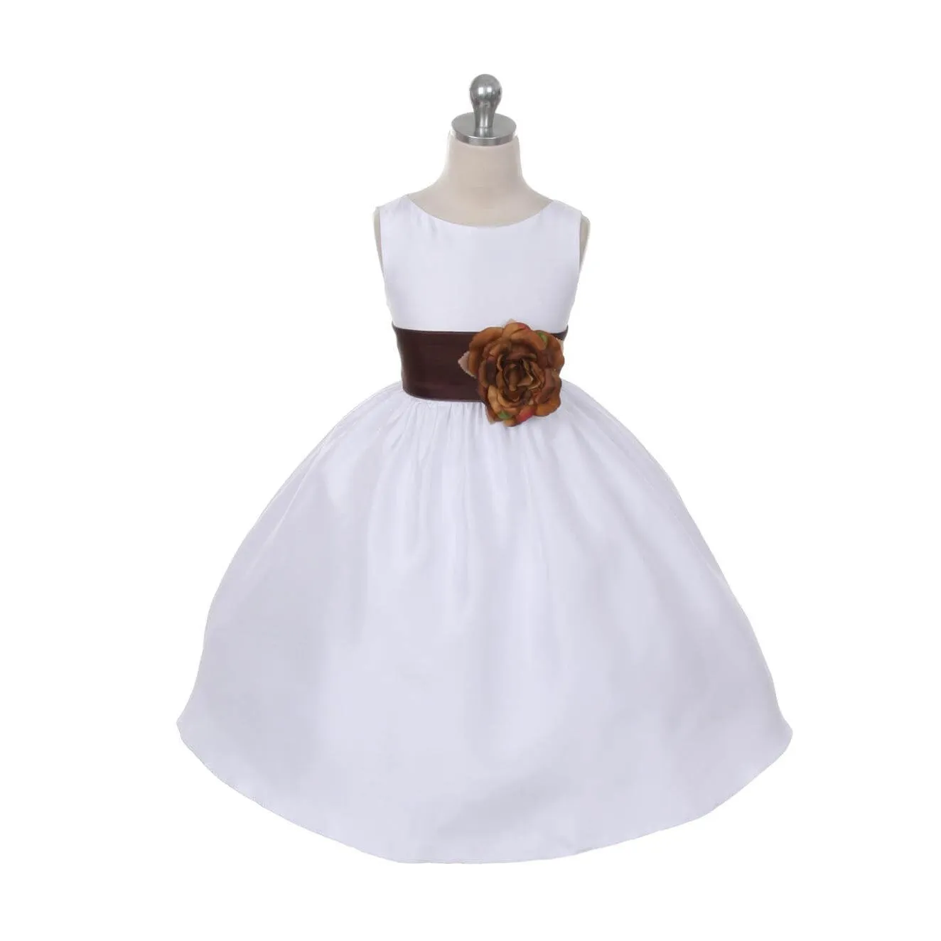 Morgan - Bridal Ivory or White - Orange Sash and Flower