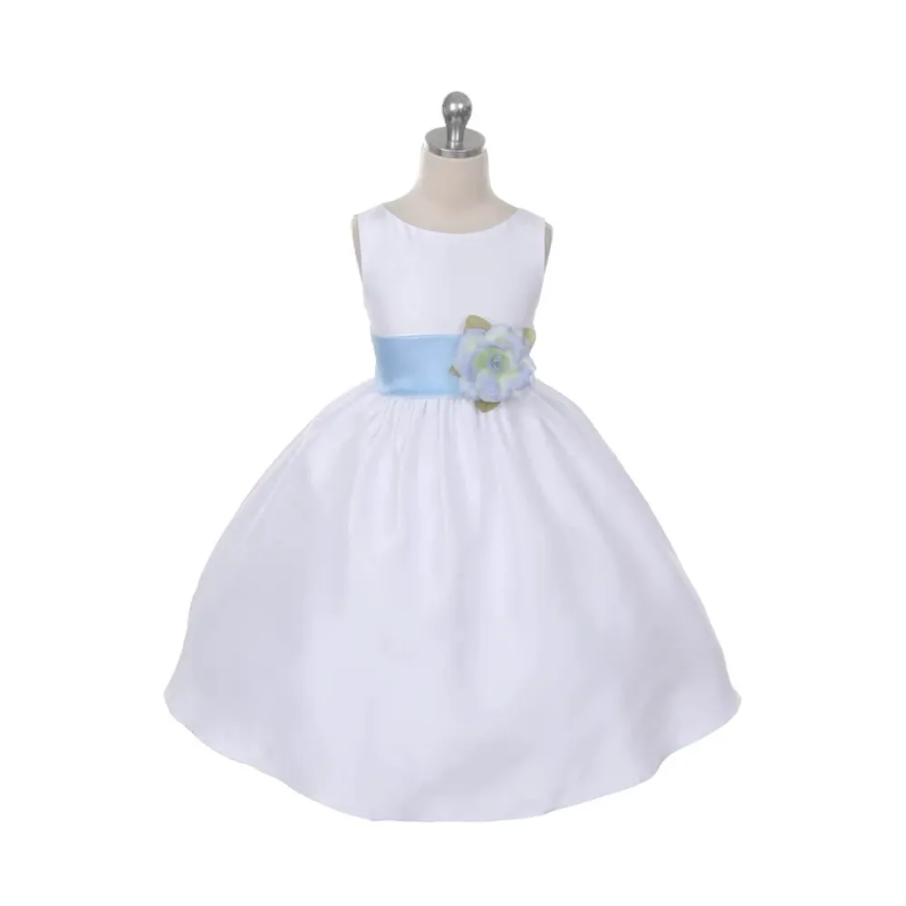 Morgan - Bridal Ivory or White - Orange Sash and Flower