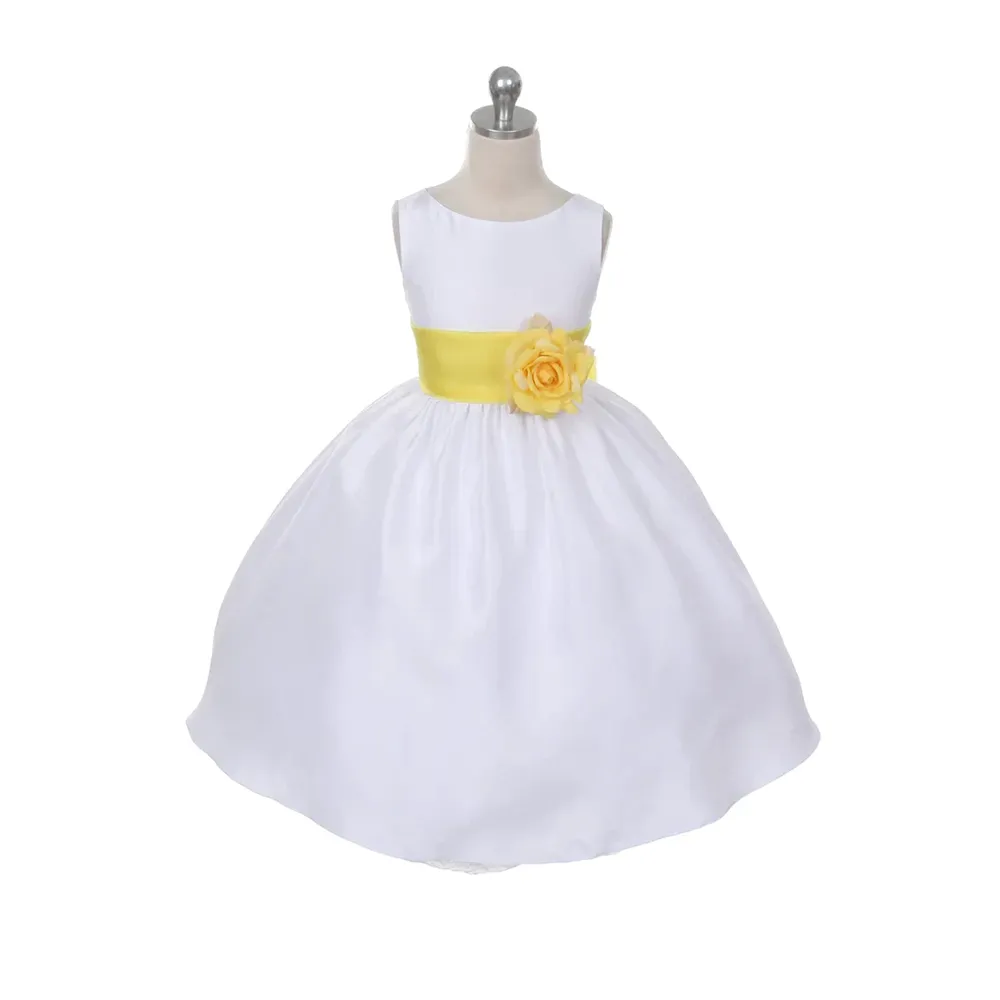 Morgan - Bridal Ivory or White - Orange Sash and Flower