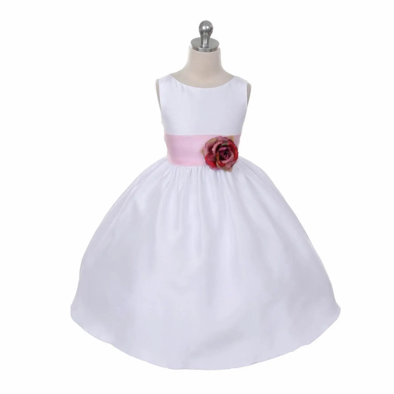 Morgan - Bridal Ivory or White - Orange Sash and Flower