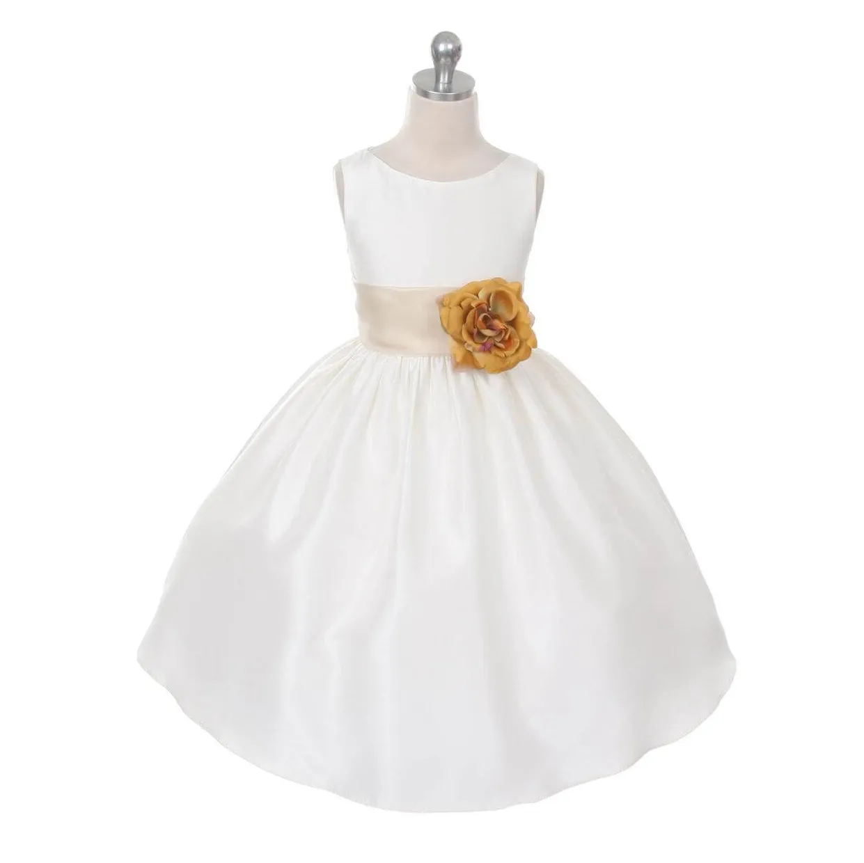 Morgan - Bridal Ivory or White - Orange Sash and Flower