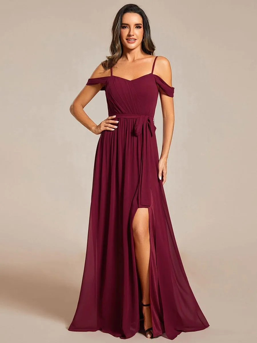 Mousseline de soie V - neck spaghetti bretelles haute jupe de demoiselle d'honneur à fourche