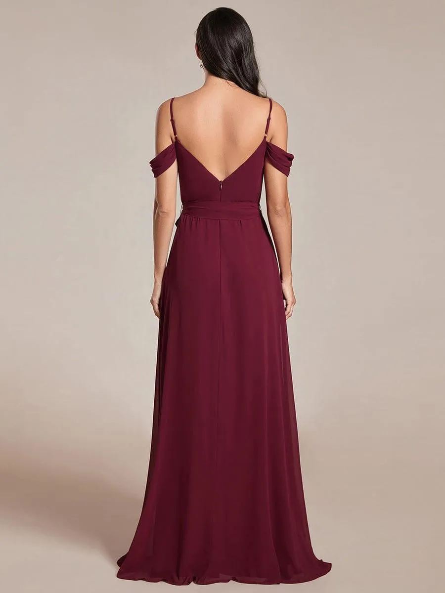 Mousseline de soie V - neck spaghetti bretelles haute jupe de demoiselle d'honneur à fourche