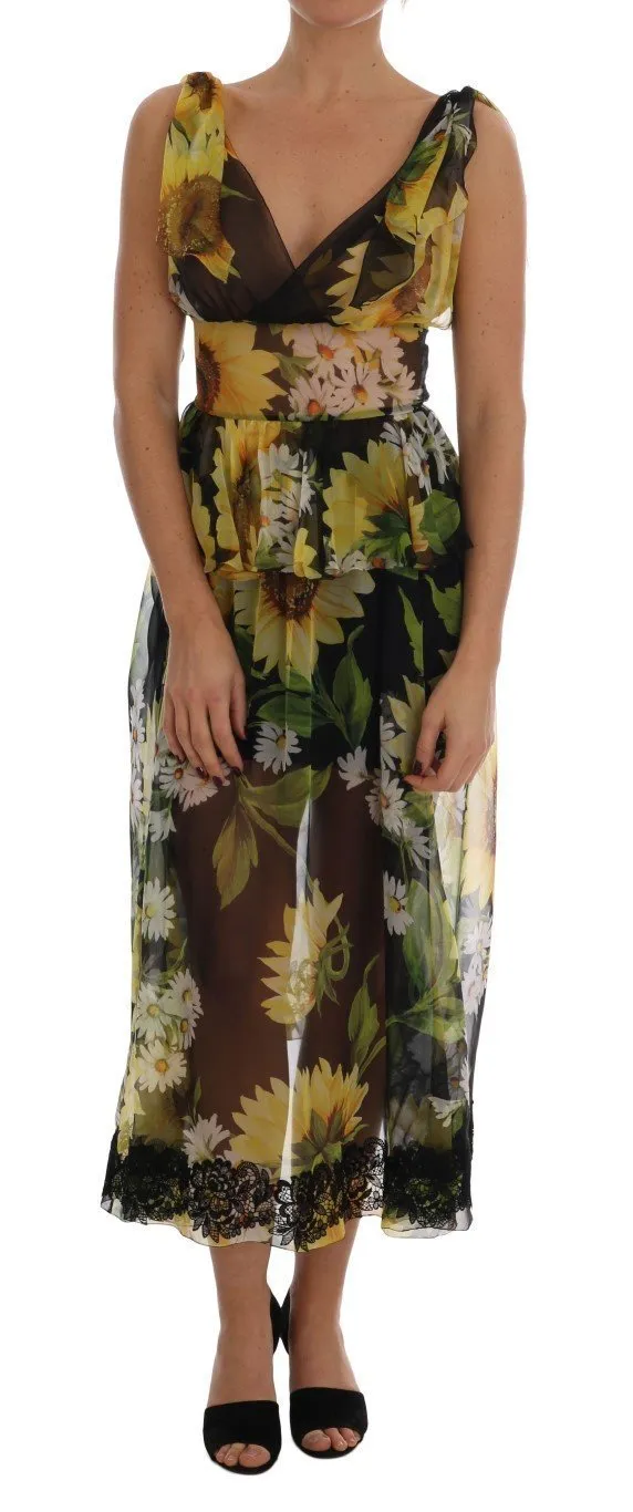 Multicolor Sunflower Floral Lace Dress