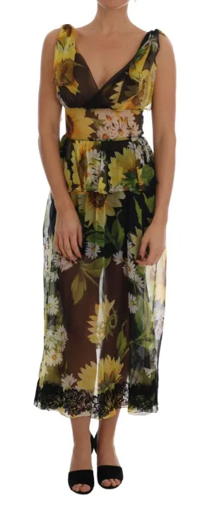 Multicolor Sunflower Floral Lace Dress