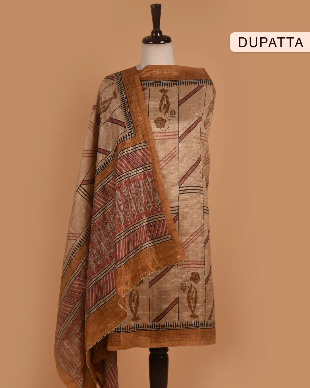 Mustard Chanderi Silk Blend Printed With Embroidery Unstitched Suit Fabric Set With Chanderi Printed Dupatta