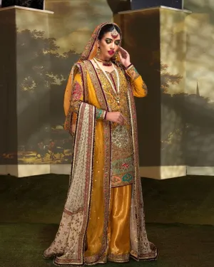 Mustard Jamawar Sharara Kameez Pakistani Bridal Dress