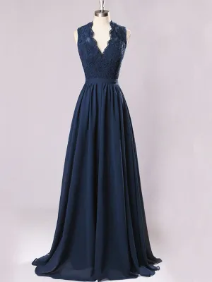 New Long Bridesmaid Dresses Navy Blue Chiffon Wedding Party Gown,off-shoulder Maid of Honor Long Prom Gown,220062