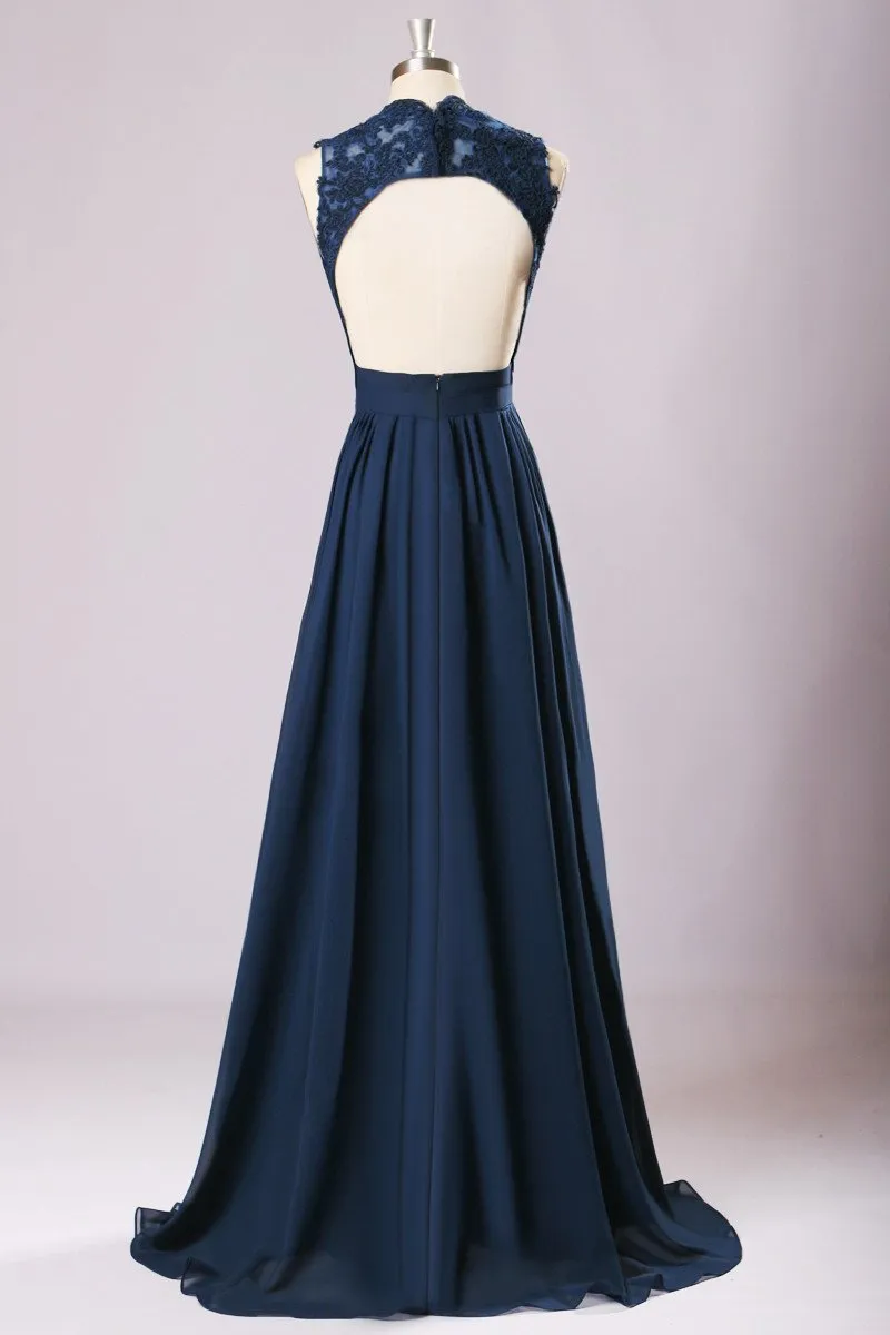 New Long Bridesmaid Dresses Navy Blue Chiffon Wedding Party Gown,off-shoulder Maid of Honor Long Prom Gown,220062