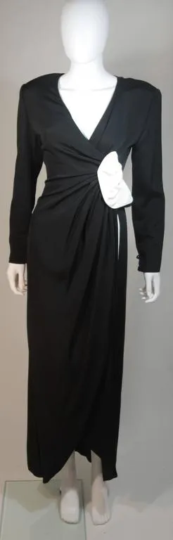 NOLAN MILLER Black & White Gown, Drape Detail Size 6