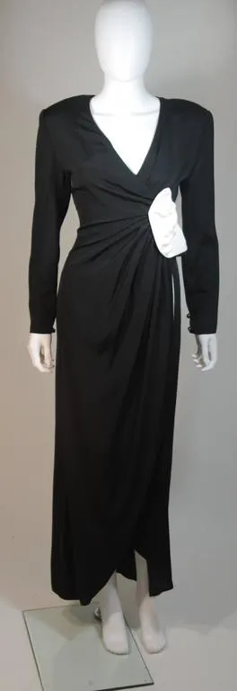 NOLAN MILLER Black & White Gown, Drape Detail Size 6