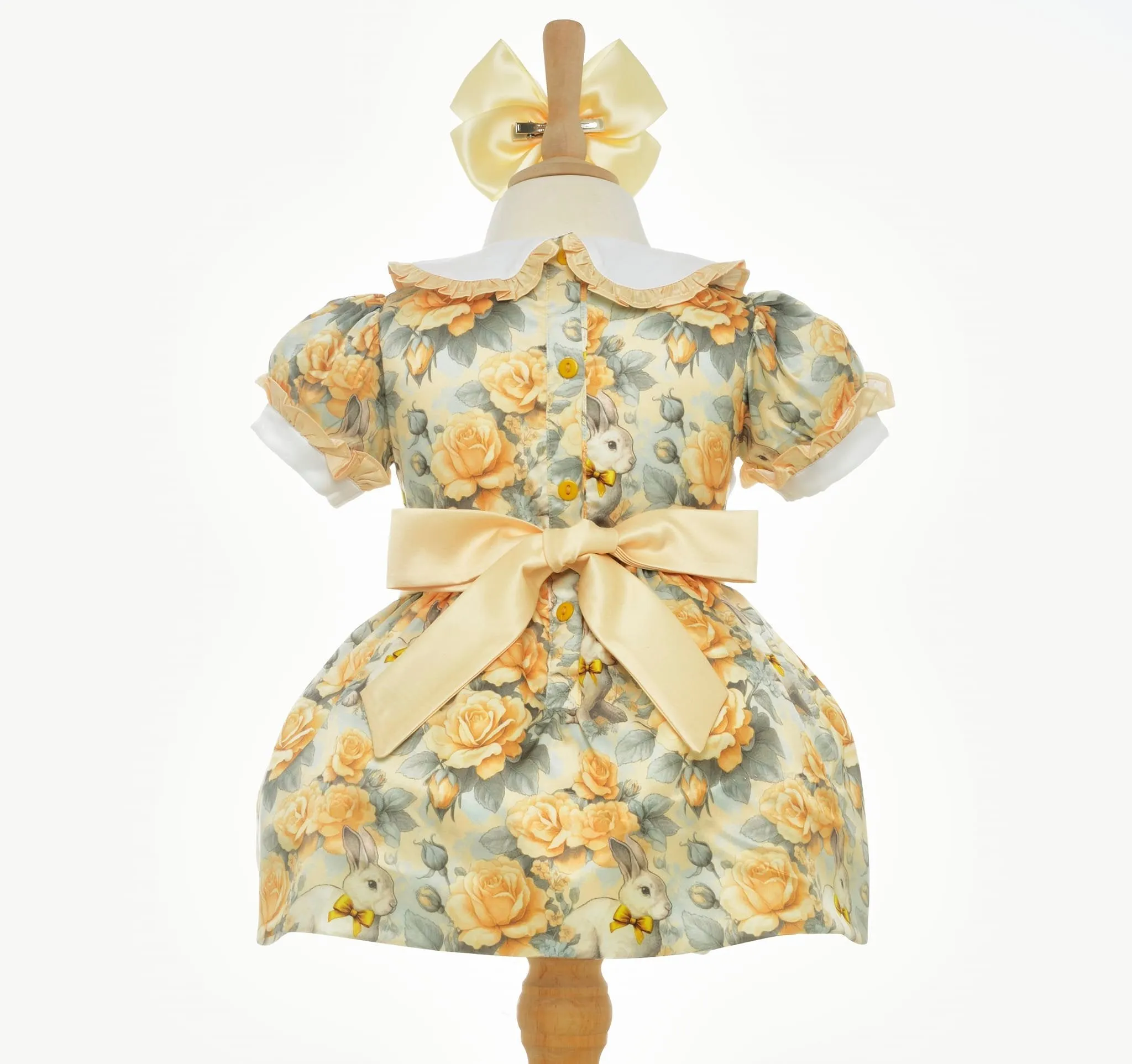 Ocean Baby Vintage Bunny Smocked Lemon Rose Petticoat Layered Dress (NB-8Yrs)