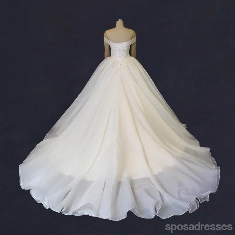 Off Shoulder Organza  A line Long Tail Wedding Dresses, Corset Custom Made Long Wedding Gown, Cheap Wedding Gowns, WD207