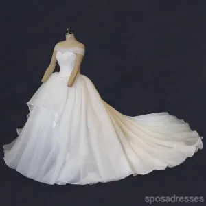 Off Shoulder Organza  A line Long Tail Wedding Dresses, Corset Custom Made Long Wedding Gown, Cheap Wedding Gowns, WD207