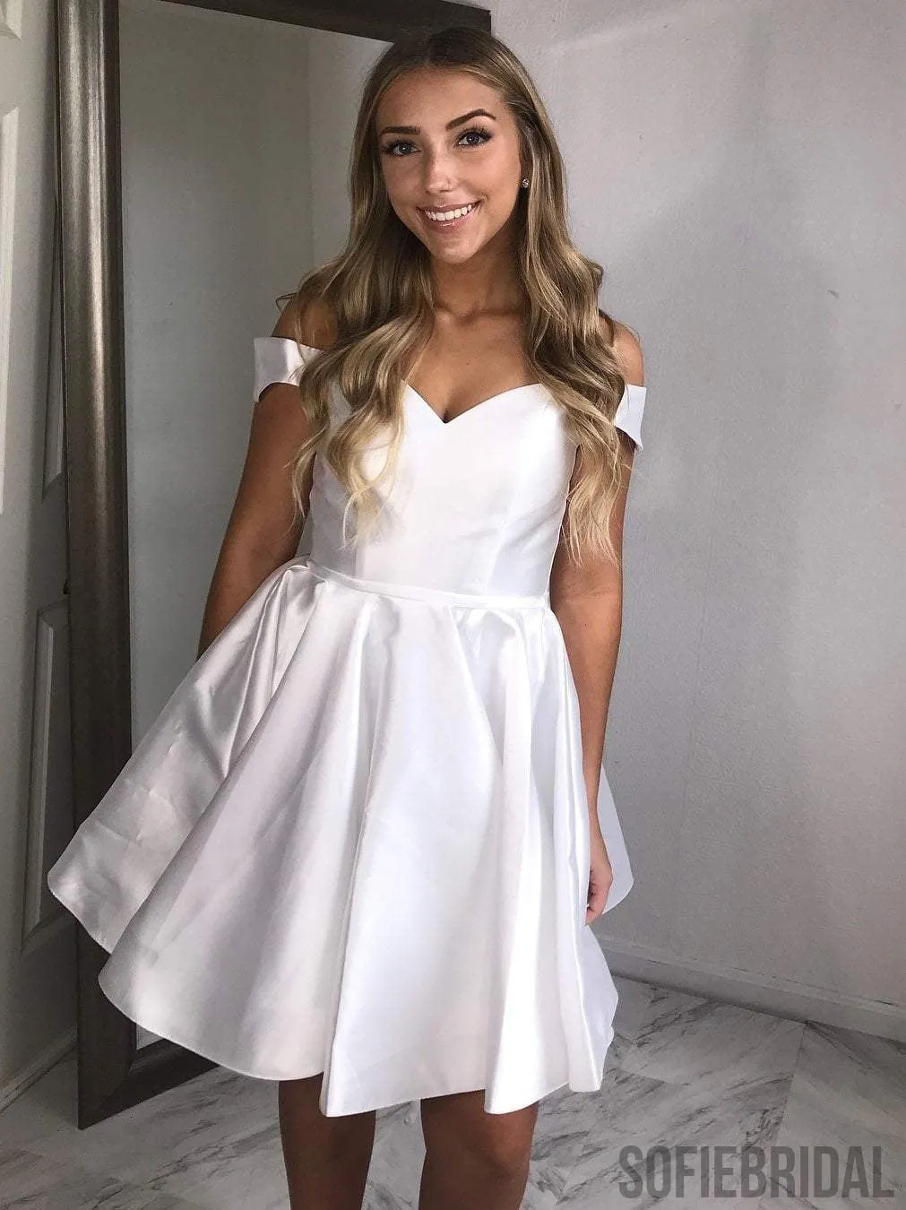 Off Shoulder Satin Homecoming Dresses, Lace Up Homecoming Dresses, Homecoming Dresses, CM504