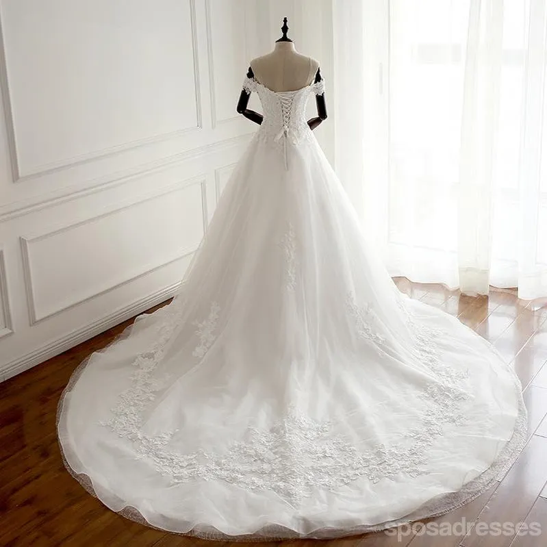Off Shoulder Sweetheart A-line Lace Long Custom Cheap Wedding Bridal Dresses, WD299