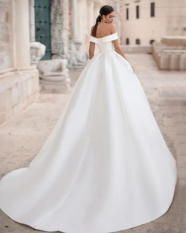 Off The Shoulder Satin Wedding Dresses Beaded Sequins 2020 Ball Gown Bridal Gowns Corset