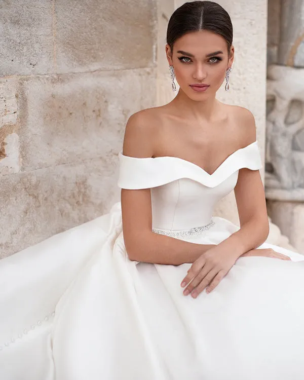 Off The Shoulder Satin Wedding Dresses Beaded Sequins 2020 Ball Gown Bridal Gowns Corset