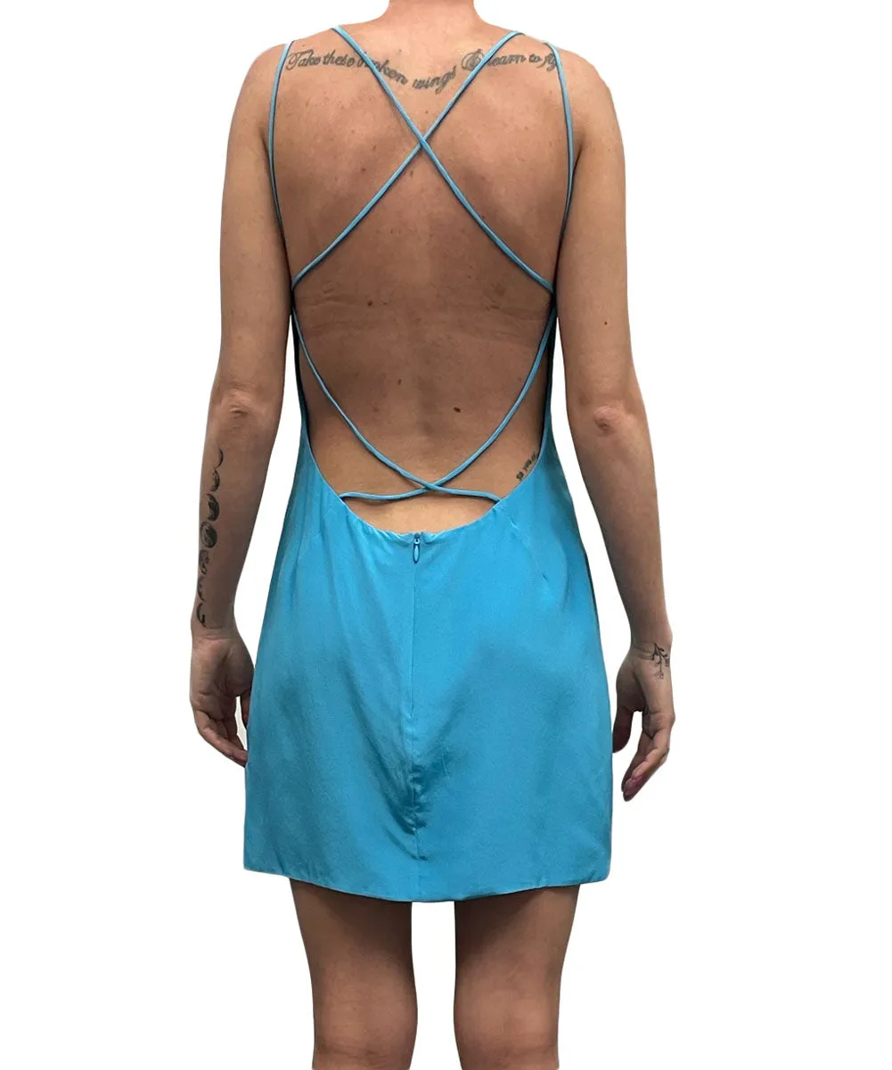 OLCAY GULSEN Women's Blue Strappy Mini Dress 1098 Sz S $300 NEW