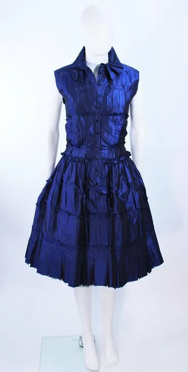 OSCAR DE LA RENTA  Blue Silk Cocktail Dress Size 10