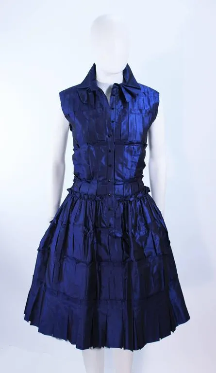 OSCAR DE LA RENTA  Blue Silk Cocktail Dress Size 10