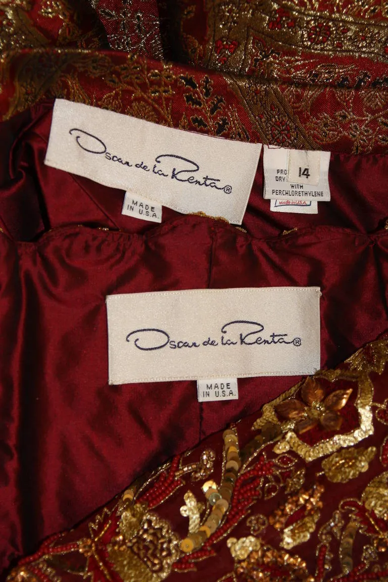 OSCAR DE LA RENTA Gold and Burgundy Evening Ensemble