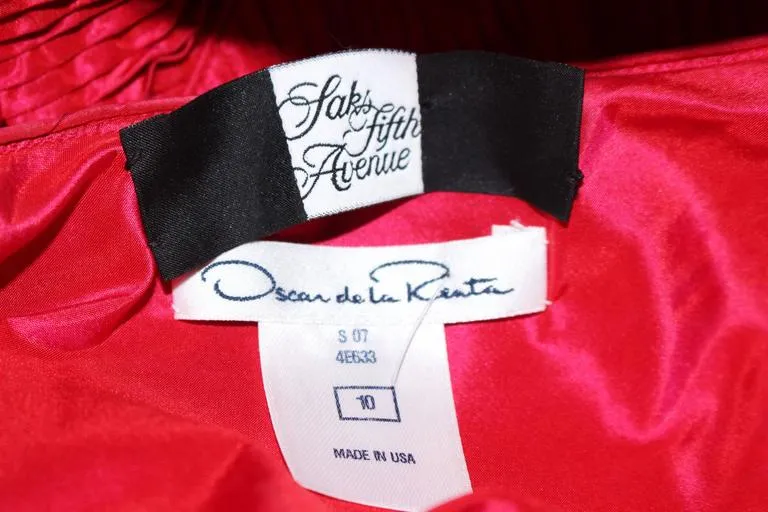 OSCAR DE LA RENTA Red Gathered Pintuck Cocktail Dress Size 10