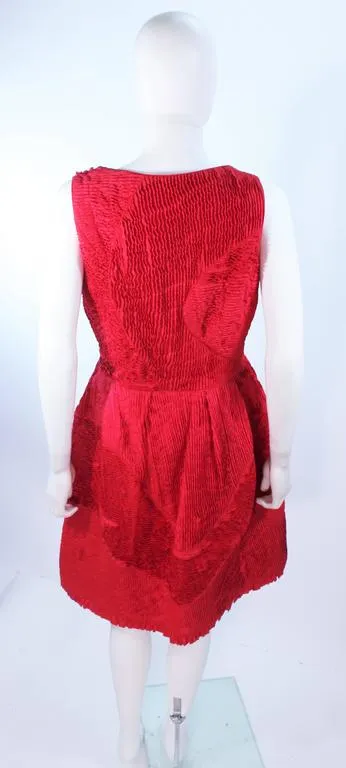 OSCAR DE LA RENTA Red Gathered Pintuck Cocktail Dress Size 10