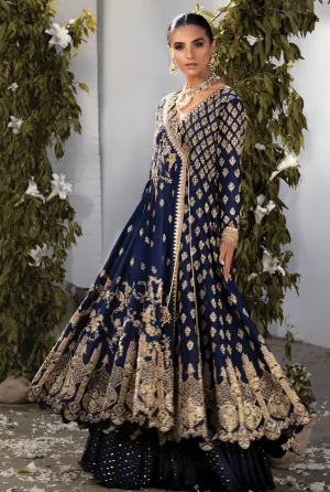 Pakistani Angrakha Frock with  Lehnga In Blue Color #Y6090