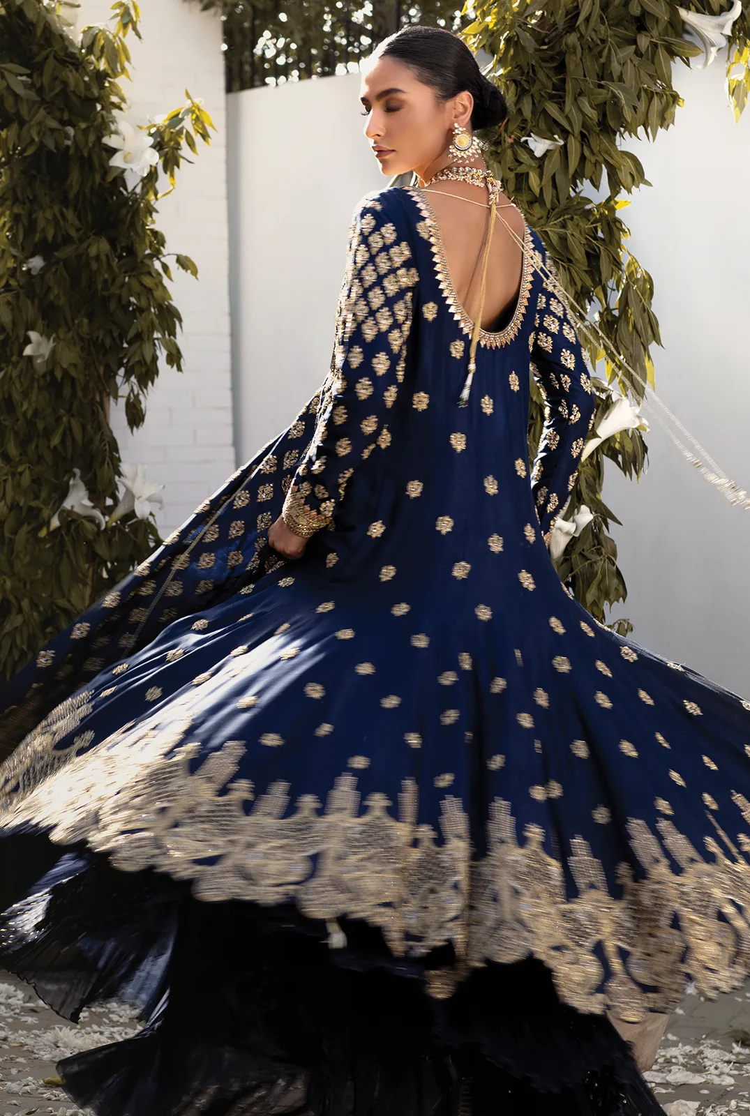 Pakistani Angrakha Frock with  Lehnga In Blue Color #Y6090