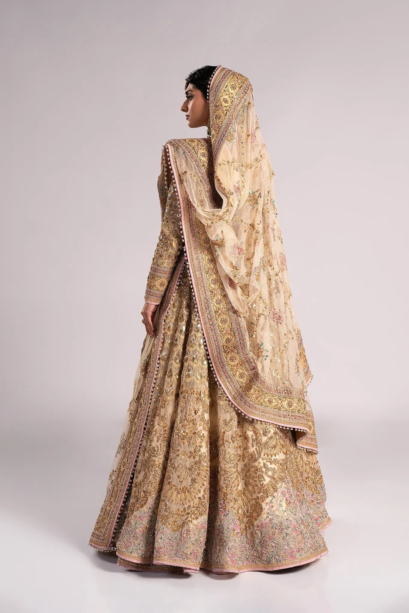 Pakistani Bridal Dress in Pishwas Frock Lehenga Style
