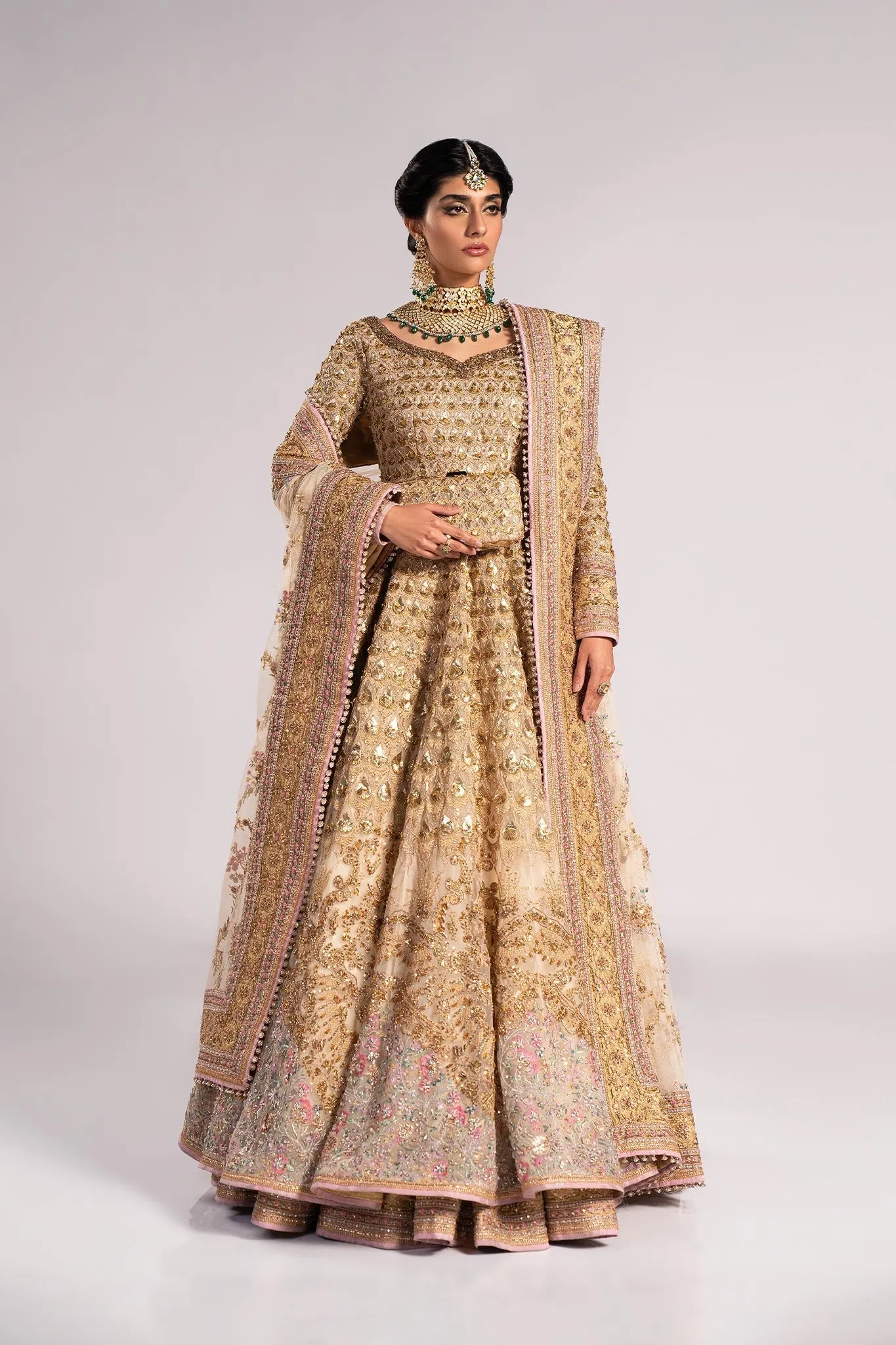 Pakistani Bridal Dress in Pishwas Frock Lehenga Style