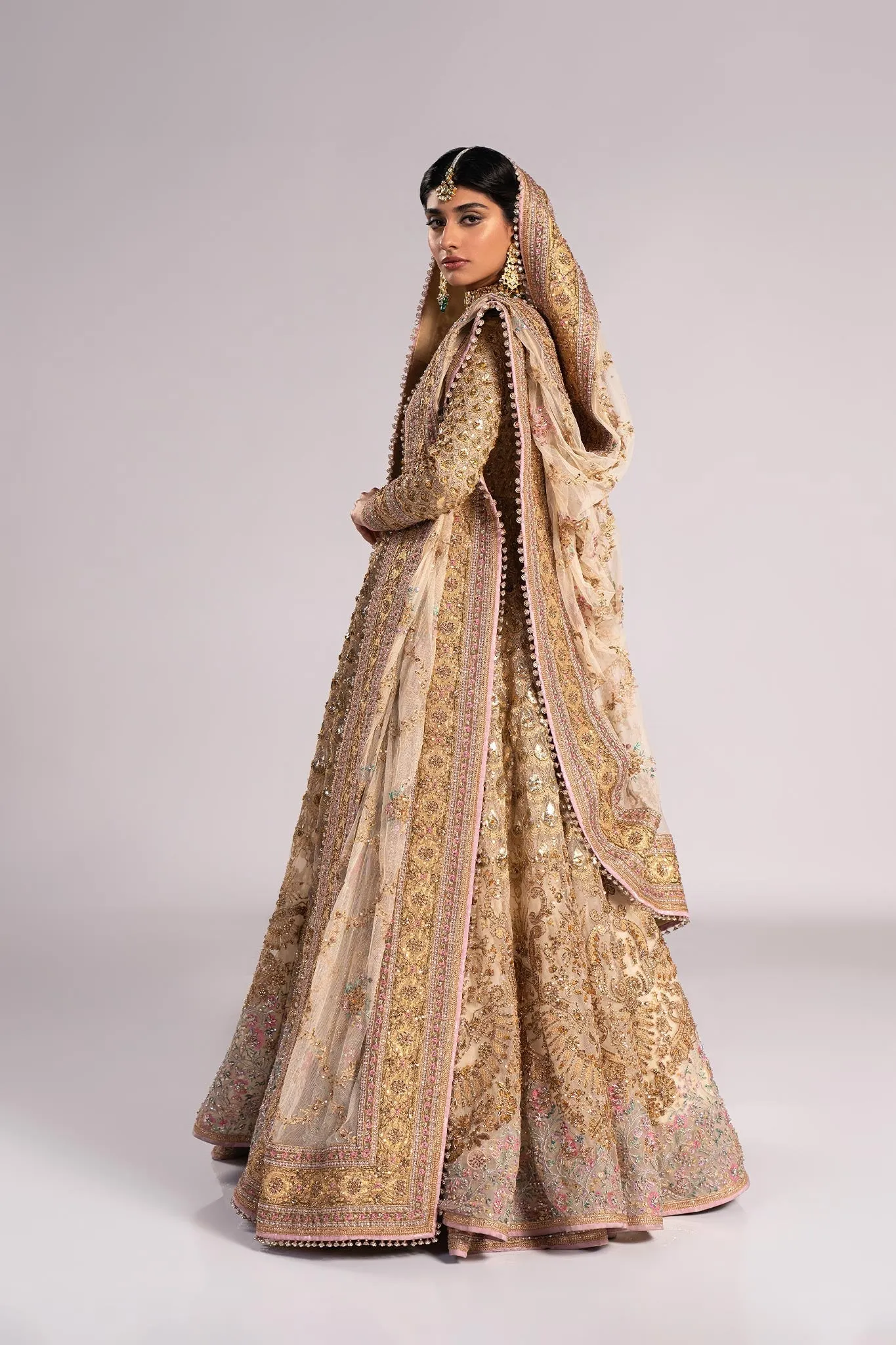 Pakistani Bridal Dress in Pishwas Frock Lehenga Style