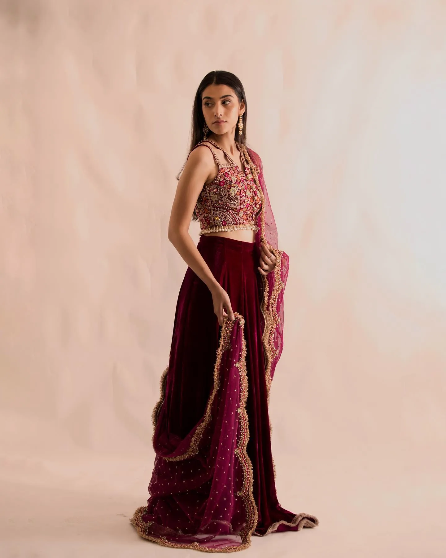Pakistani Bridal Lehenga with Sleeveless Choli Dupatta