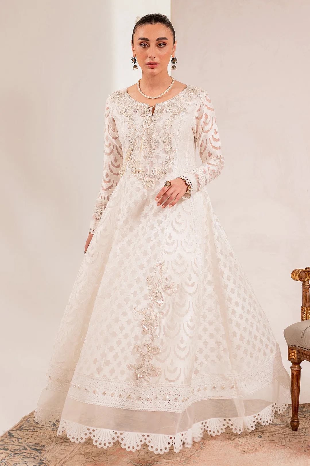 Pakistani Eid Dress in Royal White Pishwas Frock Style