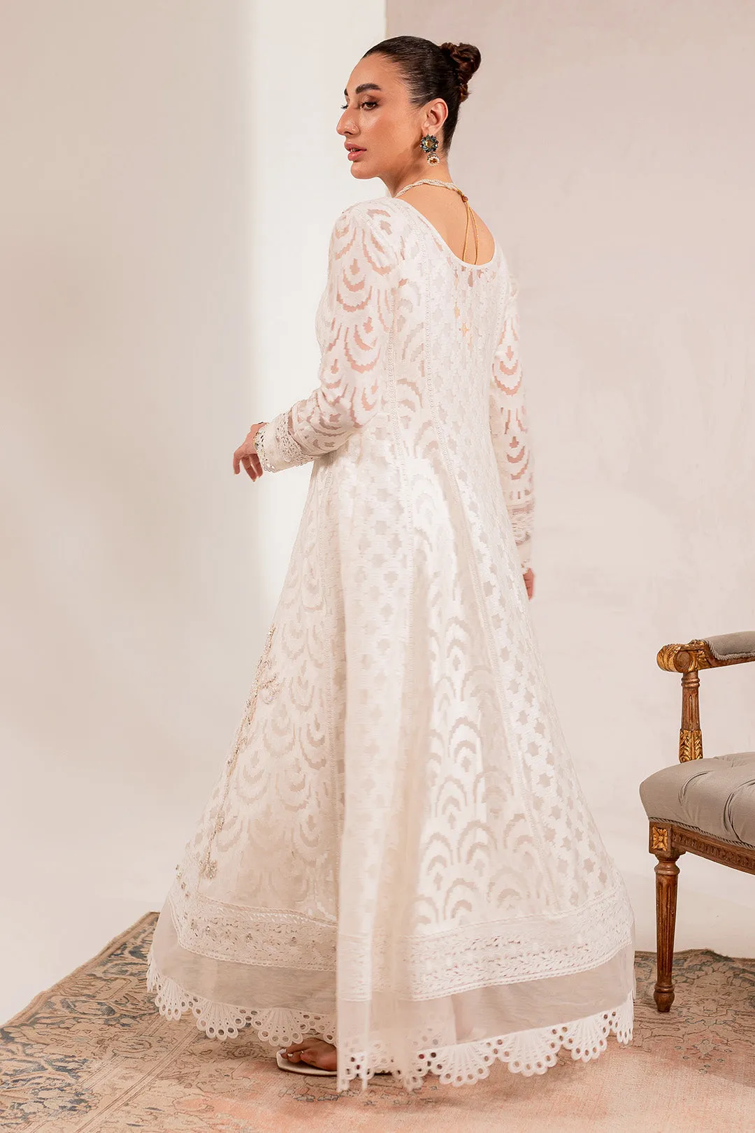 Pakistani Eid Dress in Royal White Pishwas Frock Style