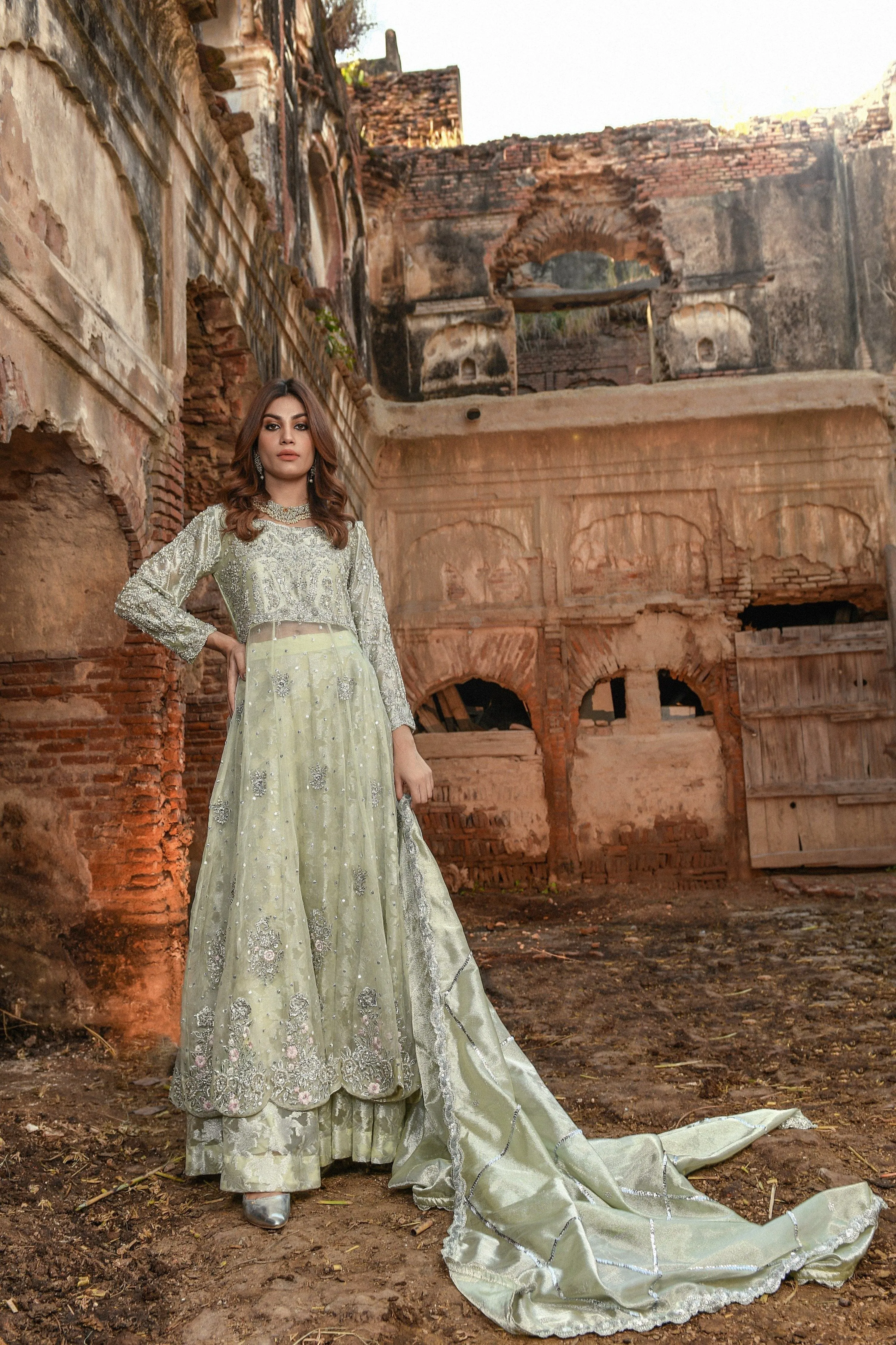 Pakistani Gown and Wedding Lehenga Dress in Net #BS715