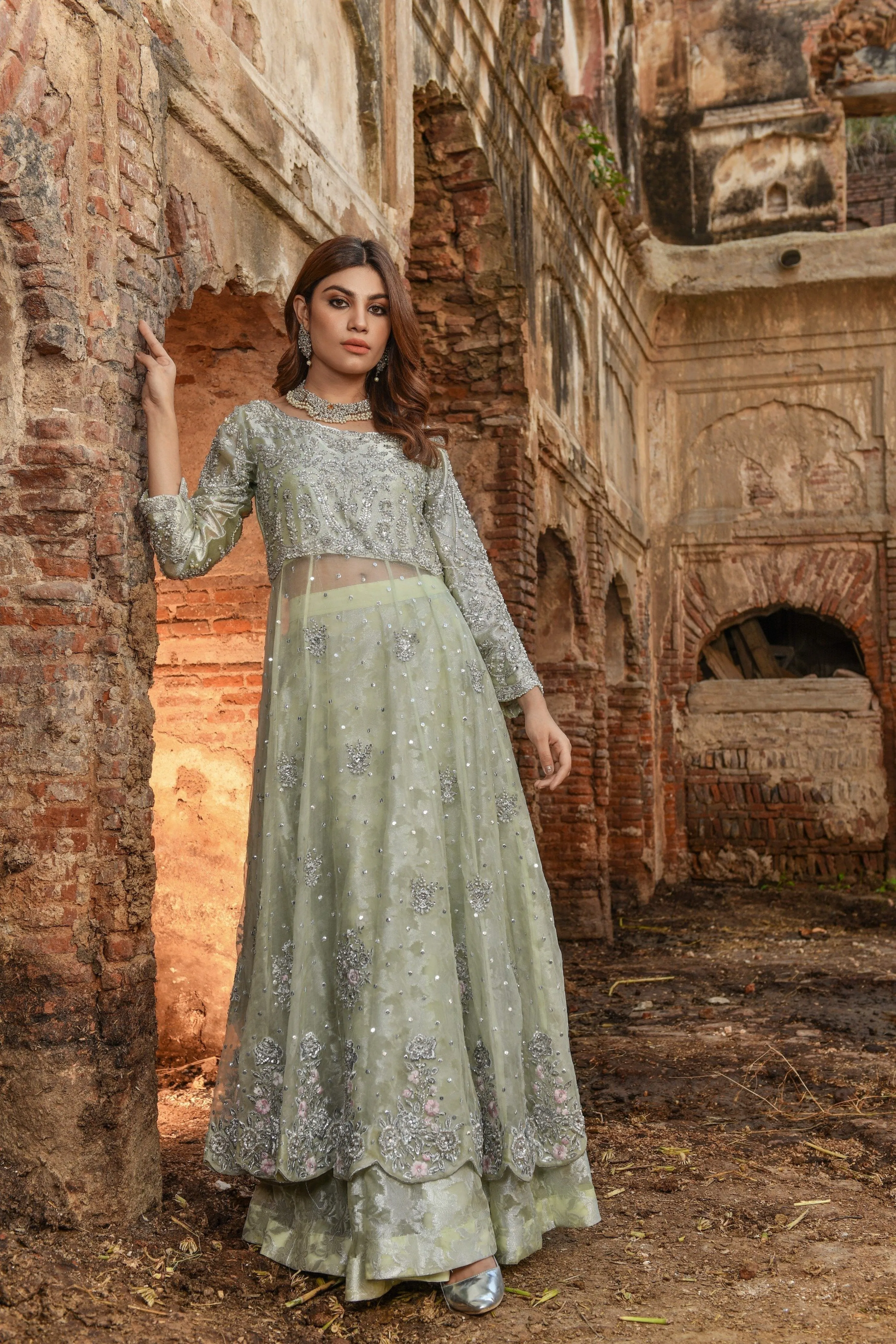 Pakistani Gown and Wedding Lehenga Dress in Net #BS715