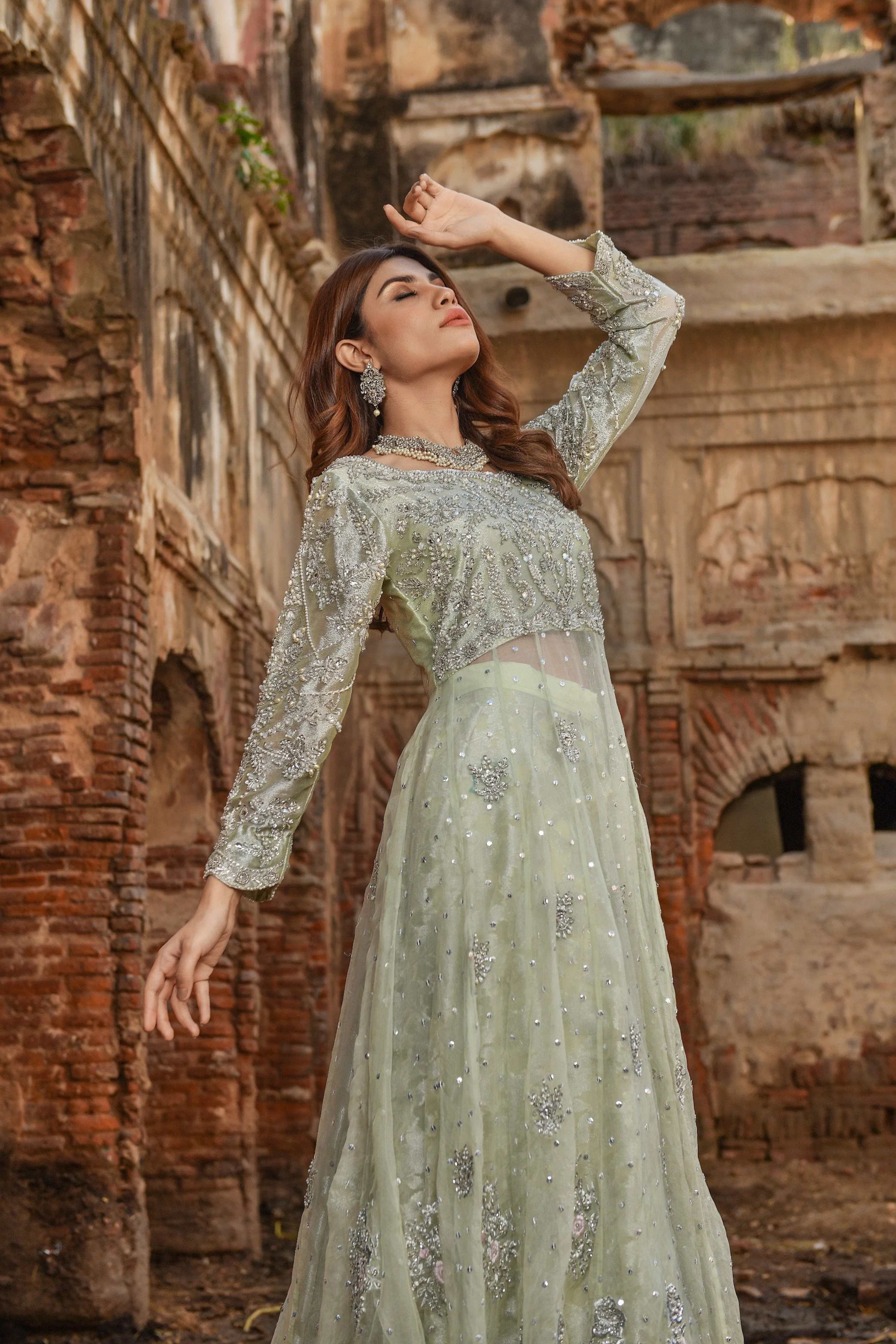 Pakistani Gown and Wedding Lehenga Dress in Net #BS715