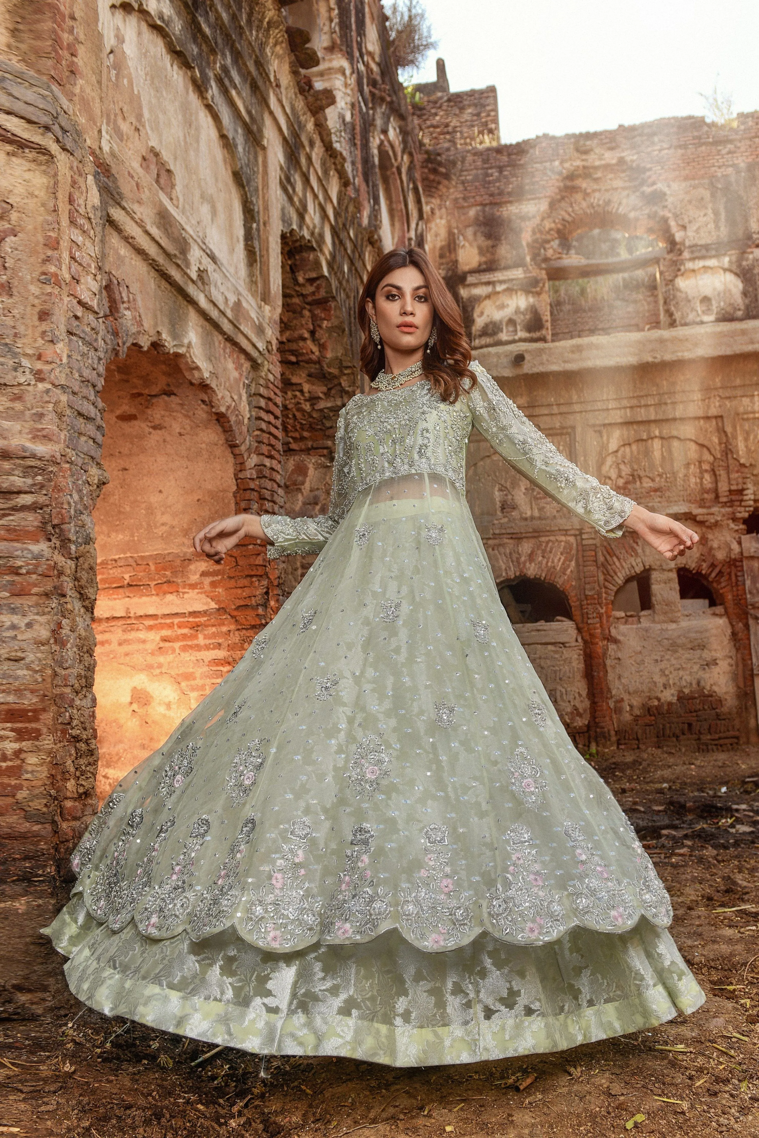 Pakistani Gown and Wedding Lehenga Dress in Net #BS715