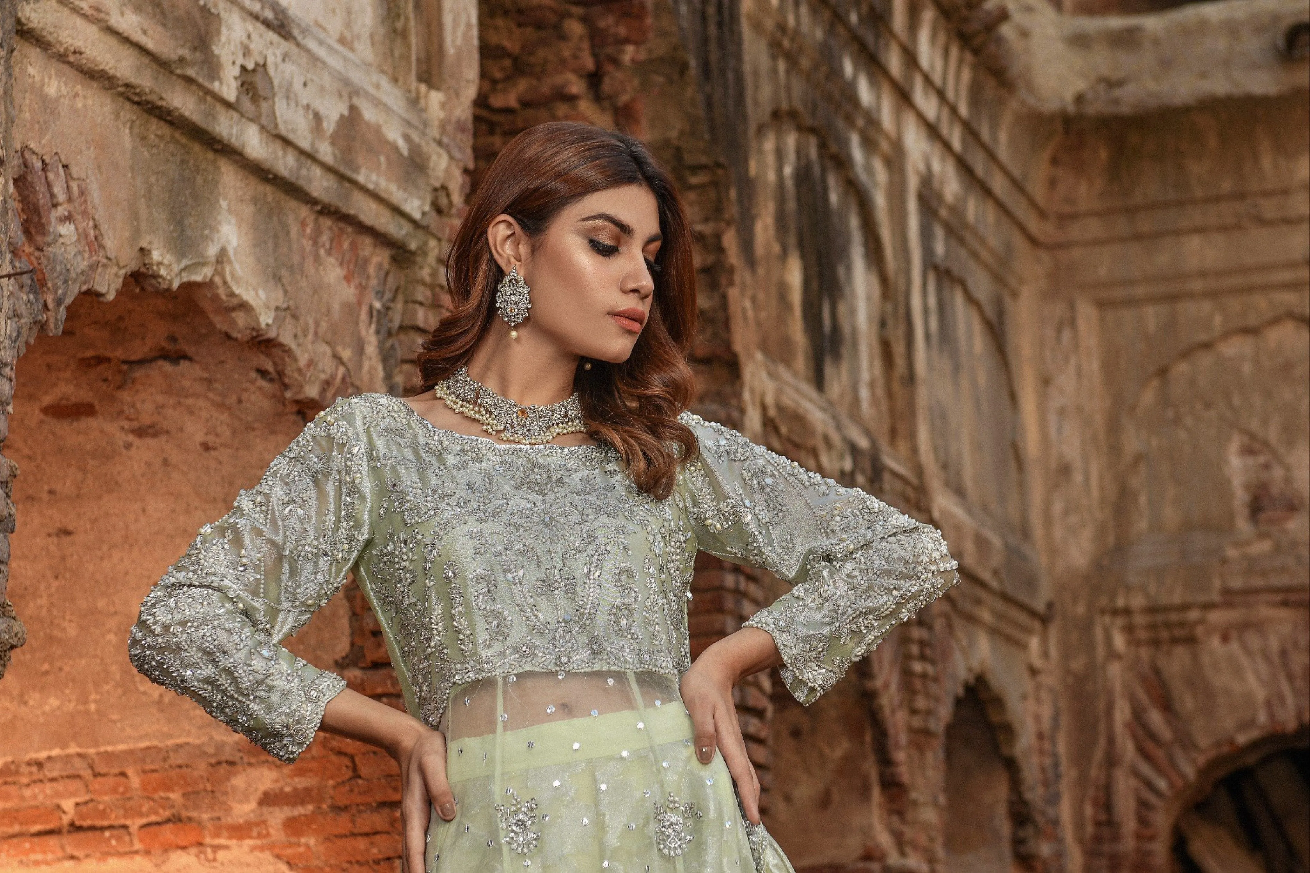 Pakistani Gown and Wedding Lehenga Dress in Net #BS715