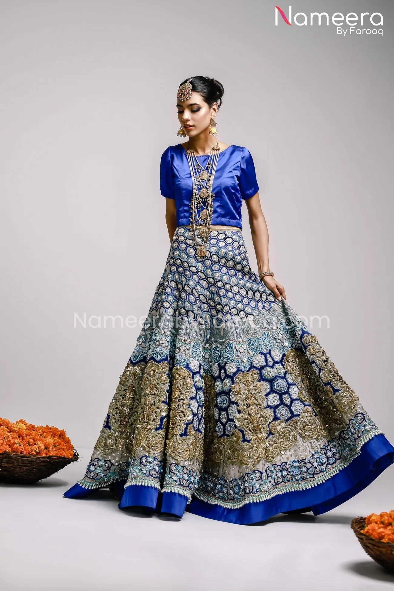 Pakistani Mehndi Lehenga Dress in Royal Blue color #BS24