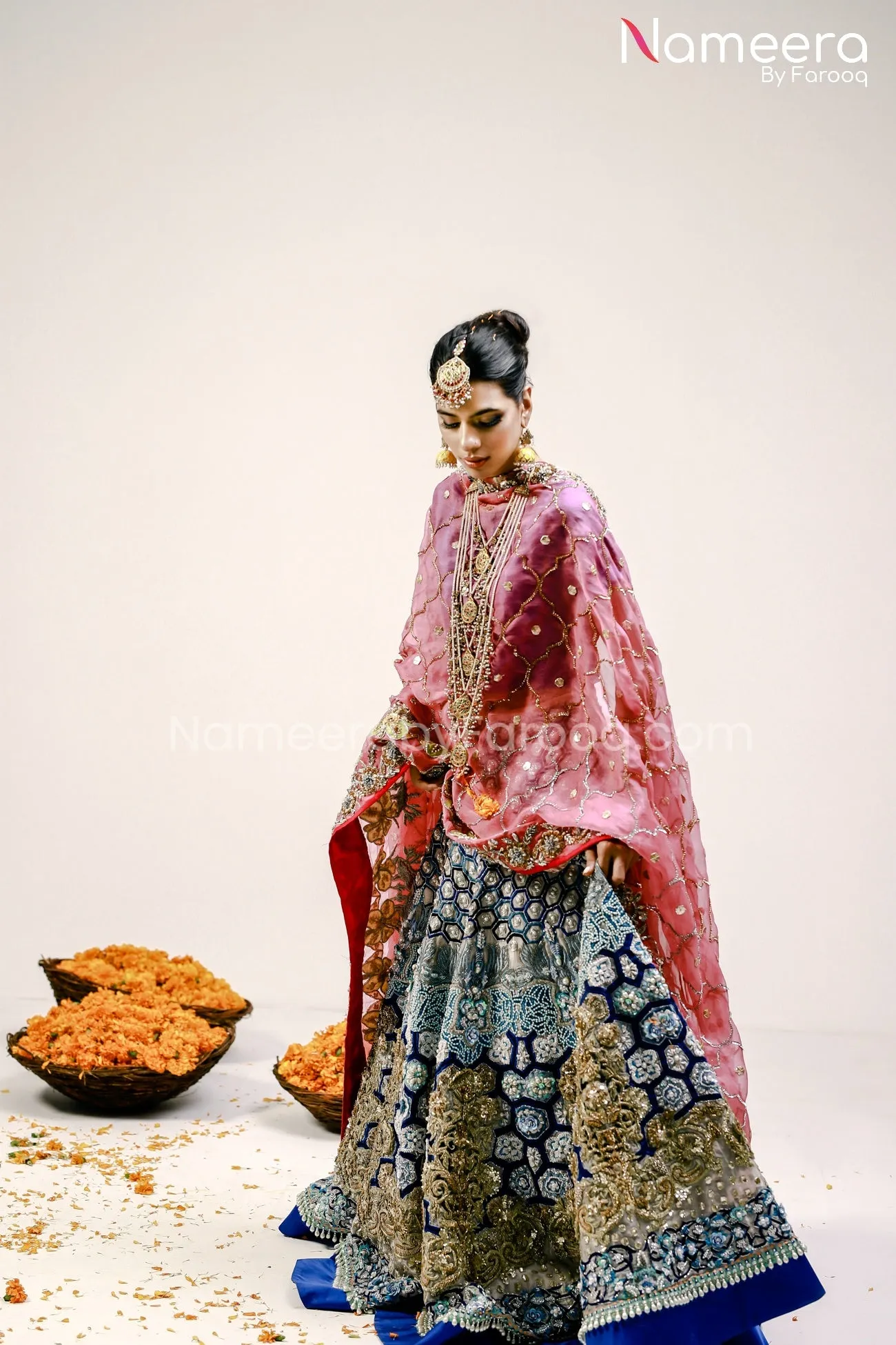 Pakistani Mehndi Lehenga Dress in Royal Blue color #BS24