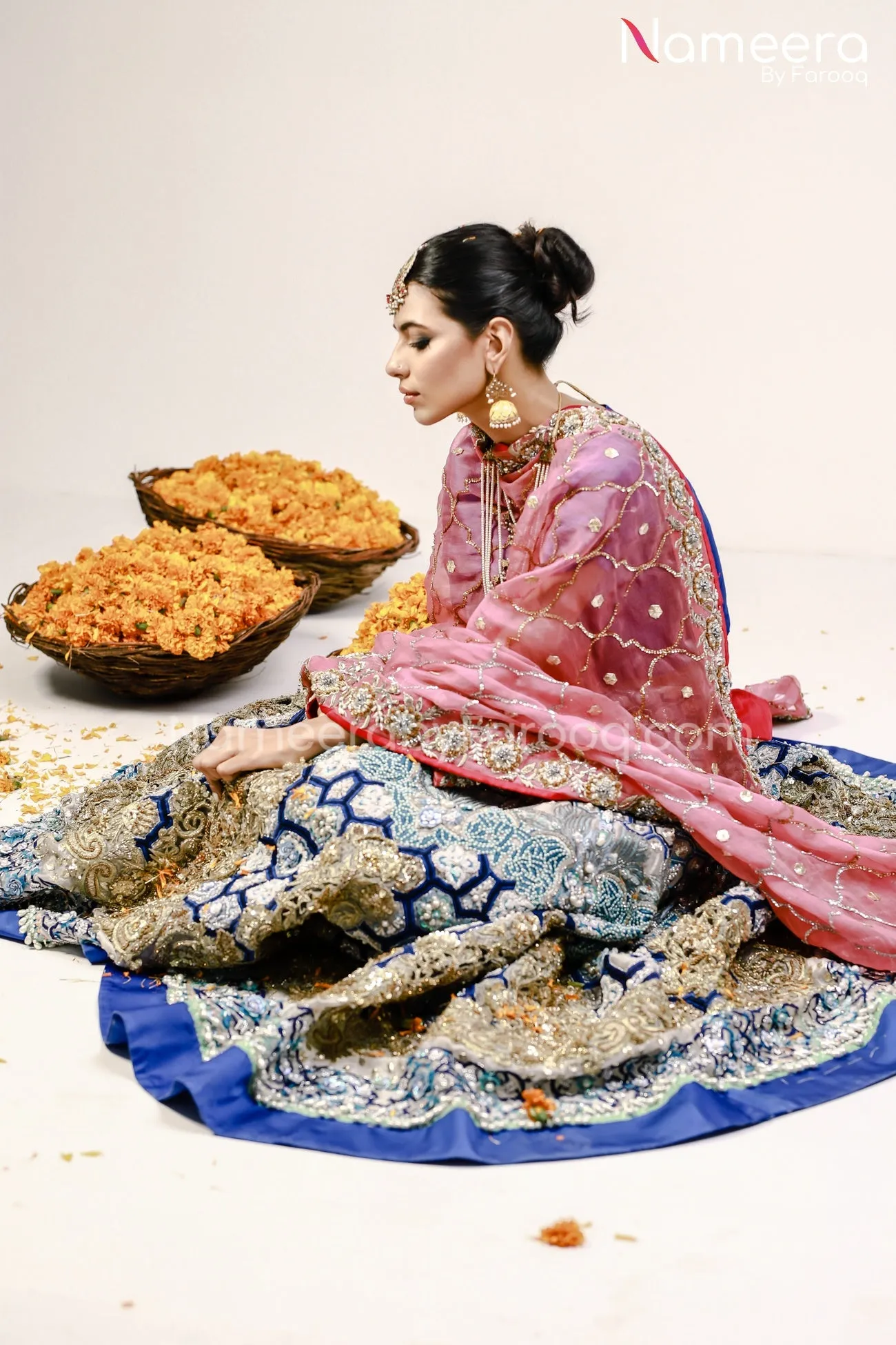 Pakistani Mehndi Lehenga Dress in Royal Blue color #BS24