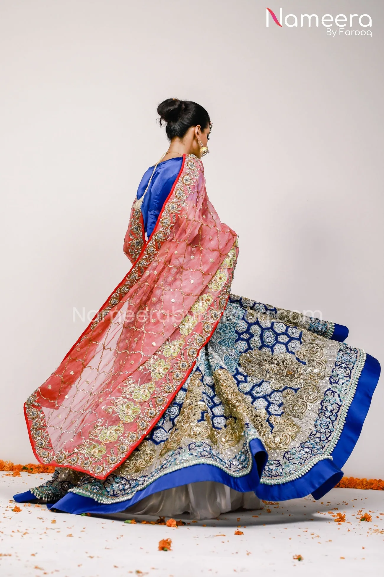 Pakistani Mehndi Lehenga Dress in Royal Blue color #BS24