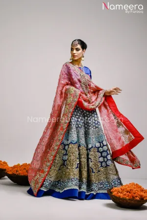 Pakistani Mehndi Lehenga Dress in Royal Blue color #BS24